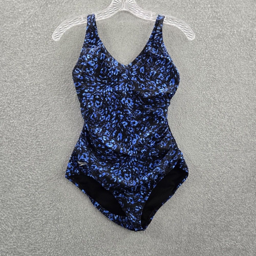 Speedo Women Swimwear 6 Black One Piece Swimsuit Floral Activewear Logo